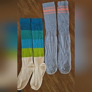 2/$10 ★ Bundle Blue & Green Striped Women's Socks Cute Preowned High Socks